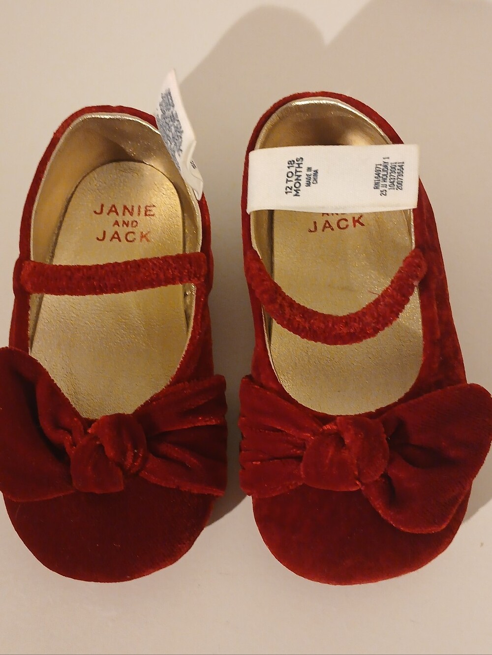 Janie and Jack Red Velvet Bow Mary Jane Baby Shoes